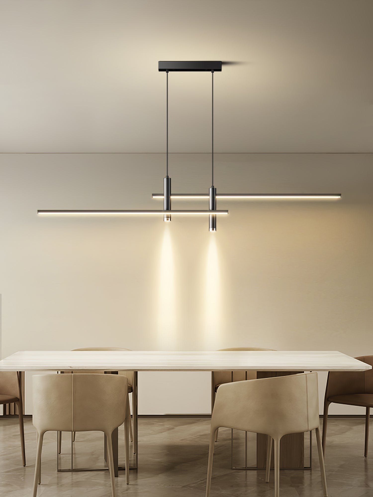 Linear Pendant Lamp Kitchen Island • 90/120/150cm • Integrated LED • Warm White/Neutral/Cool White • Dimmable Option • Black/Gold • Kitchen Island Above Table - Lamylie