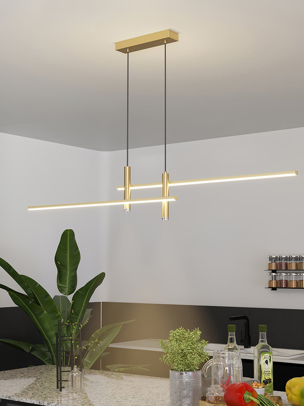 Linear Pendant Lamp Kitchen Island • 90/120/150cm • Integrated LED • Warm White/Neutral/Cool White • Dimmable Option • Black/Gold • Kitchen Island Above Table - Lamylie
