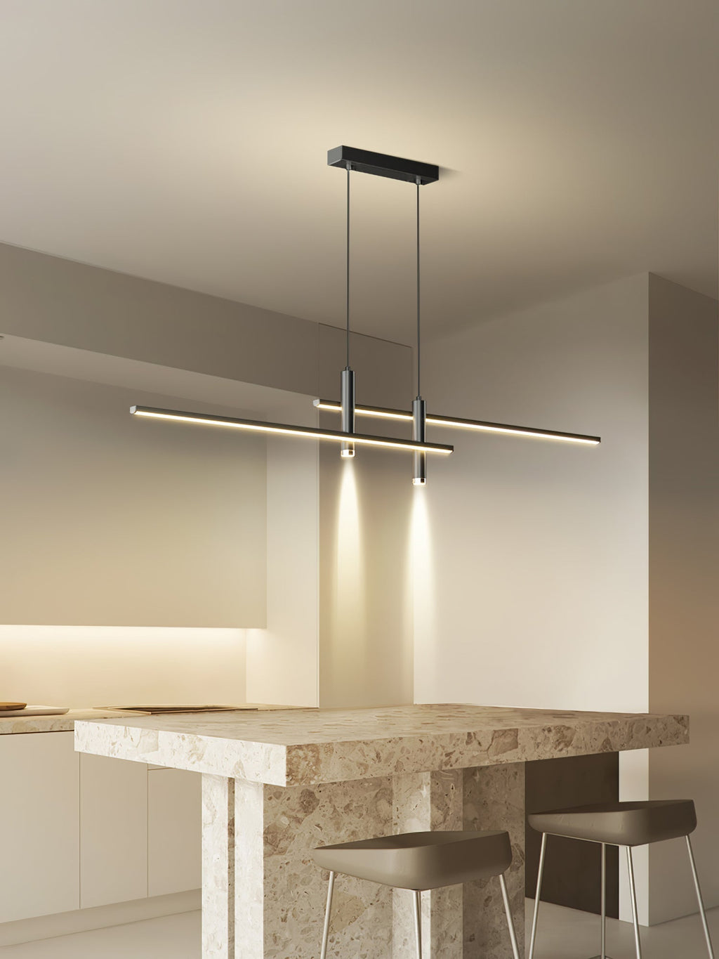 Linear Pendant Lamp Kitchen Island • 90/120/150cm • Integrated LED • Warm White/Neutral/Cool White • Dimmable Option • Black/Gold • Kitchen Island Above Table - Lamylie