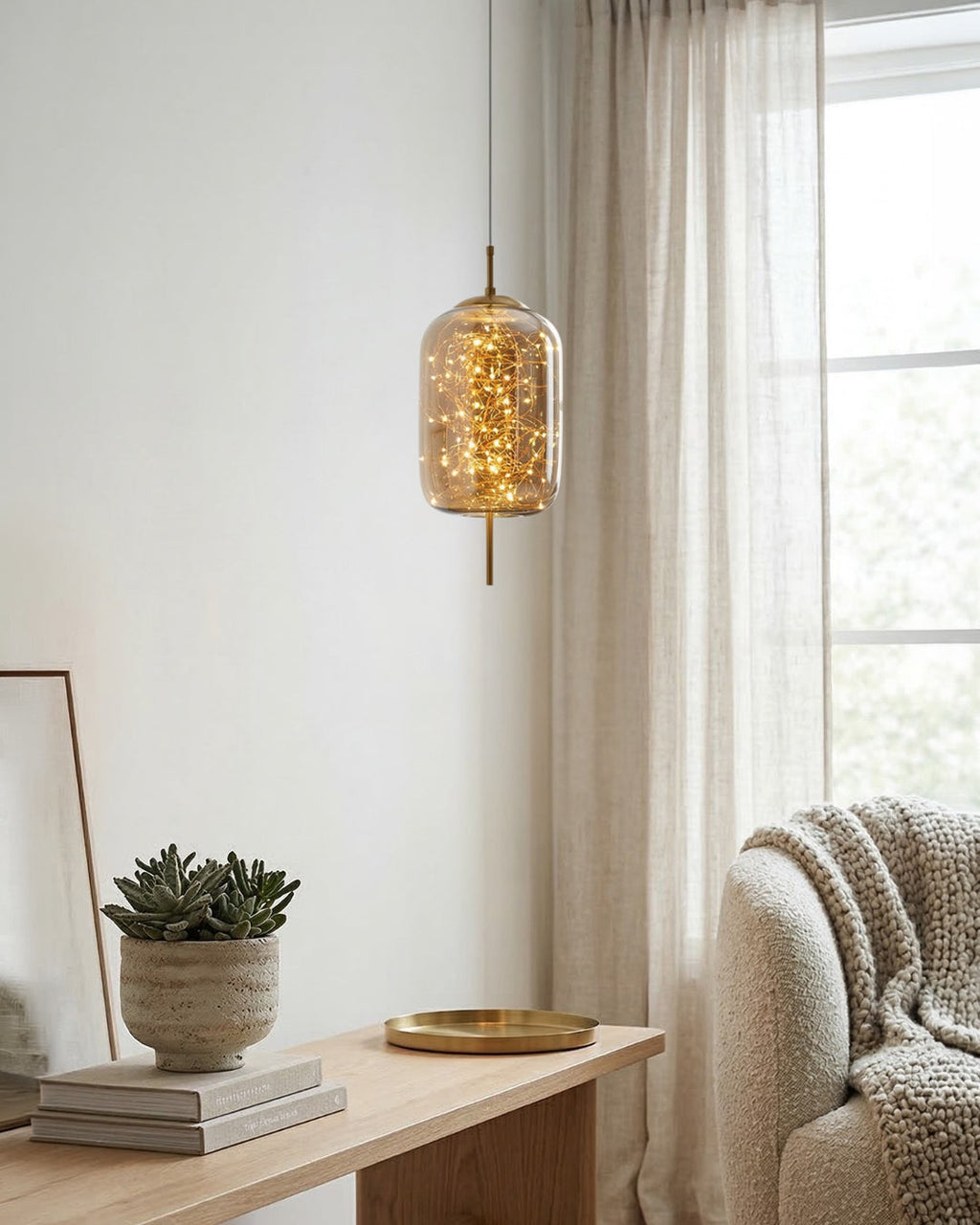 Glas-Pendelleuchte LIV mit rauchigem Finish und warmweißem Licht | Skandinavisches Design mit handgefertigtem Glas | 3 Größen verfügbar - Lamylie