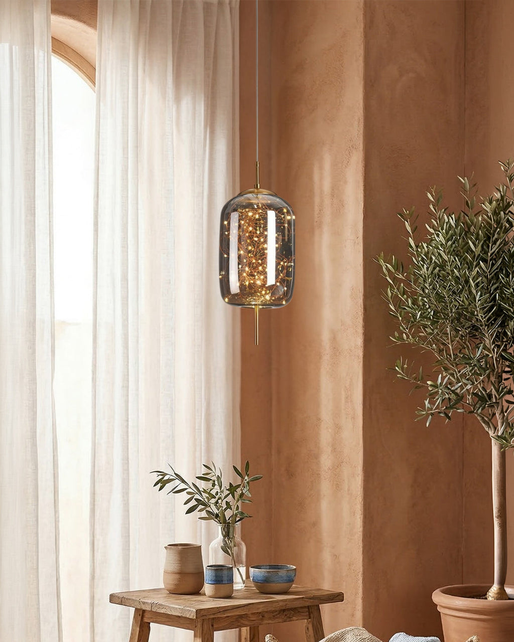 Glas-Pendelleuchte LIV mit rauchigem Finish und warmweißem Licht | Skandinavisches Design mit handgefertigtem Glas | 3 Größen verfügbar - Lamylie