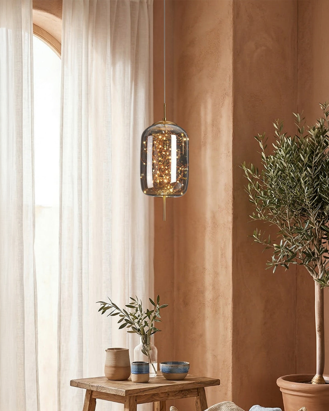 Glass Pendant Lamp LIV with Smoky Finish and Warm White Light | Scandinavian Design with Handcrafted Glass | 3 Sizes Available - Lamylie