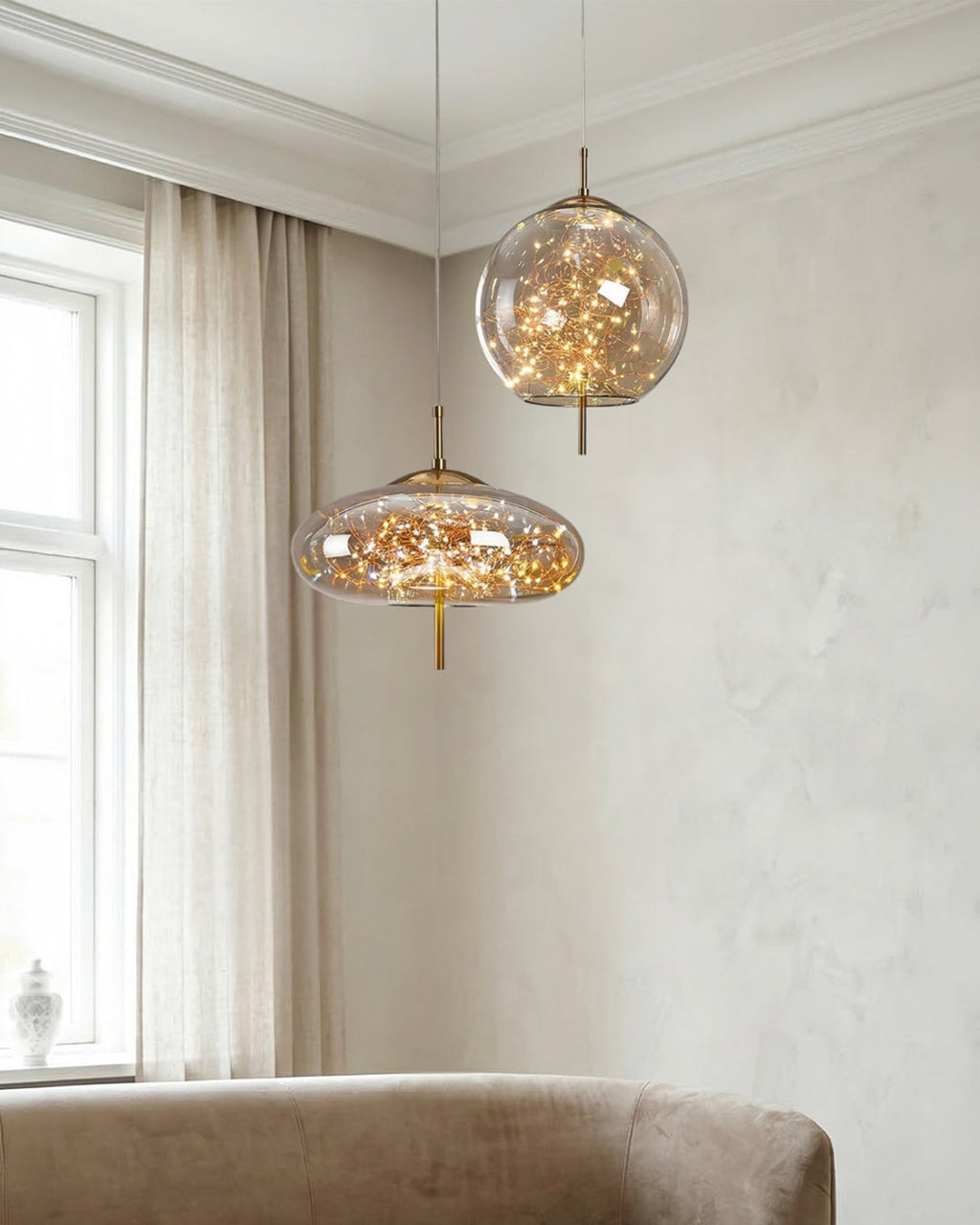 Glas-Pendelleuchte LIV mit rauchigem Finish und warmweißem Licht | Skandinavisches Design mit handgefertigtem Glas | 3 Größen verfügbar - Lamylie