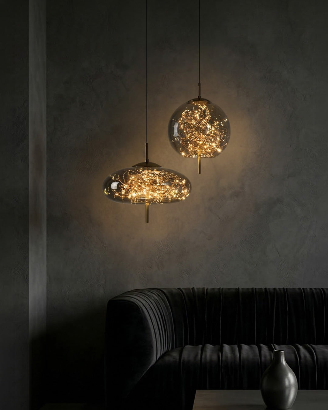Glass Pendant Lamp LIV with Smoky Finish and Warm White Light | Scandinavian Design with Handcrafted Glass | 3 Sizes Available - Lamylie