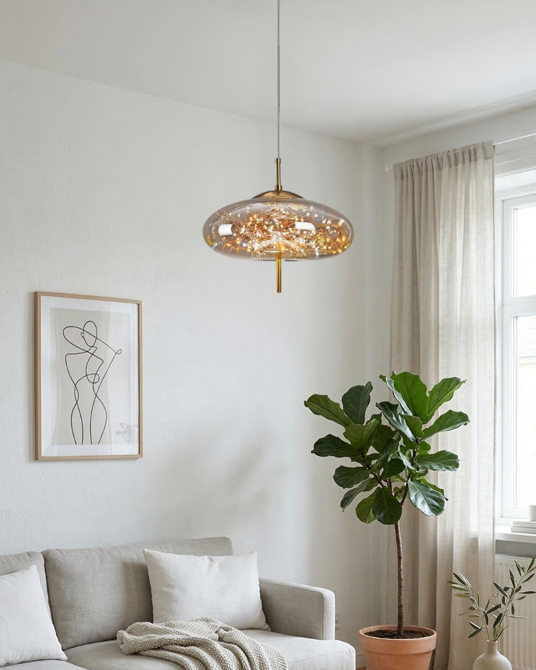 Glass Pendant Lamp LIV with Smoky Finish and Warm White Light | Scandinavian Design with Handcrafted Glass | 3 Sizes Available - Lamylie