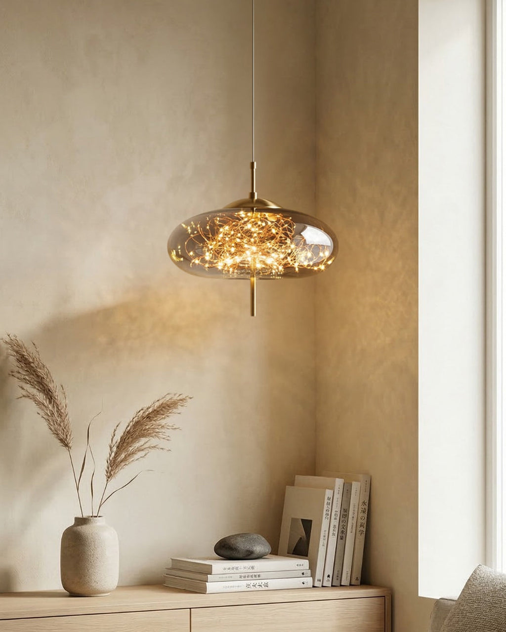 Glas-Pendelleuchte LIV mit rauchigem Finish und warmweißem Licht | Skandinavisches Design mit handgefertigtem Glas | 3 Größen verfügbar - Lamylie