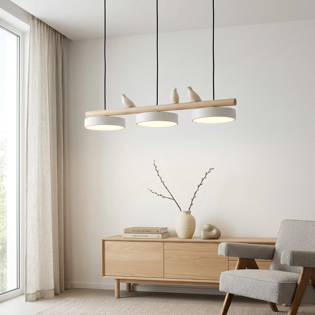 Wooden Pendant Lamp Bird Shape Three Shades Scandinavian Kitchen Island - Lamylie
