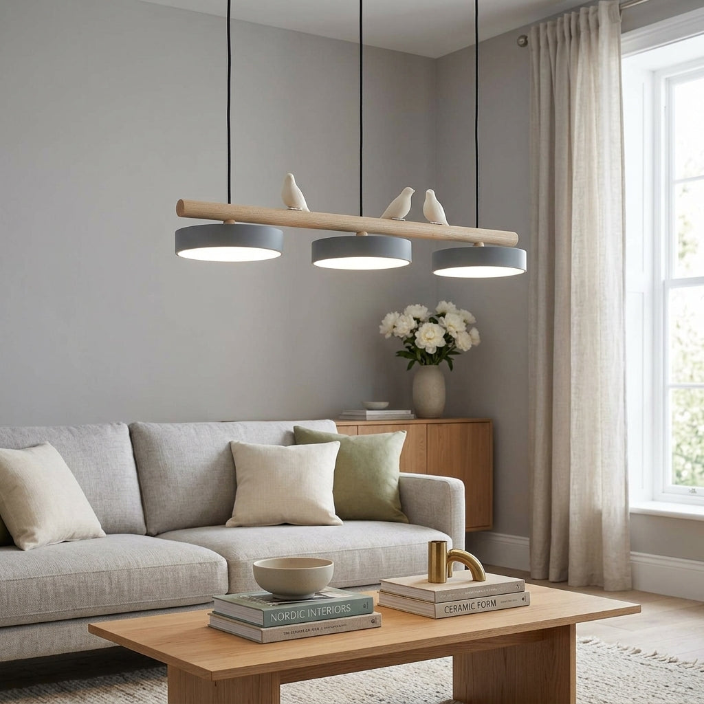 Wooden Pendant Lamp Bird Shape Three Shades Scandinavian Kitchen Island - Lamylie