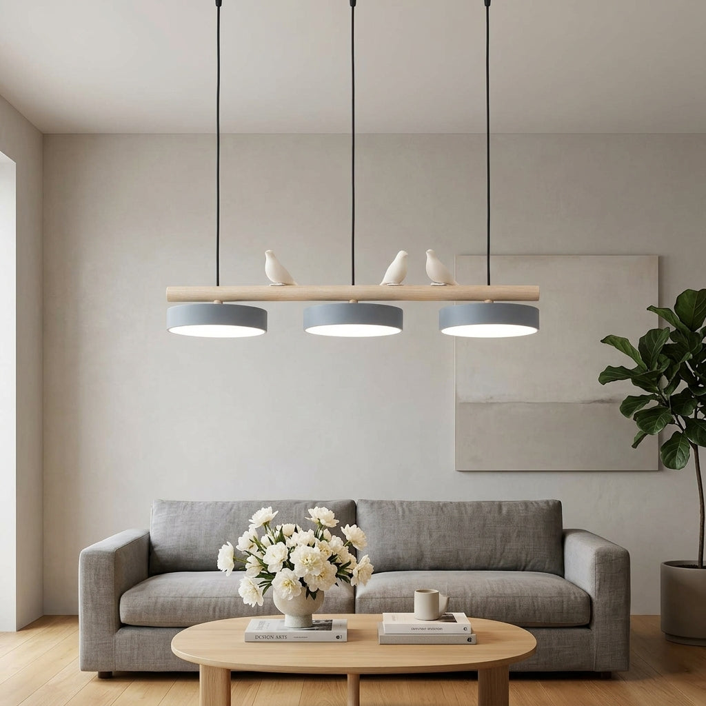 Wooden Pendant Lamp Bird Shape Three Shades Scandinavian Kitchen Island - Lamylie