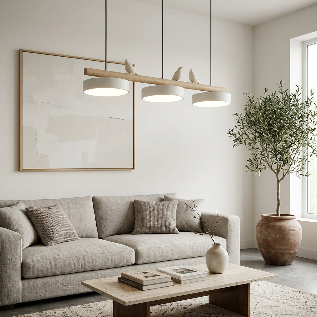 Wooden Pendant Lamp Bird Shape Three Shades Scandinavian Kitchen Island - Lamylie