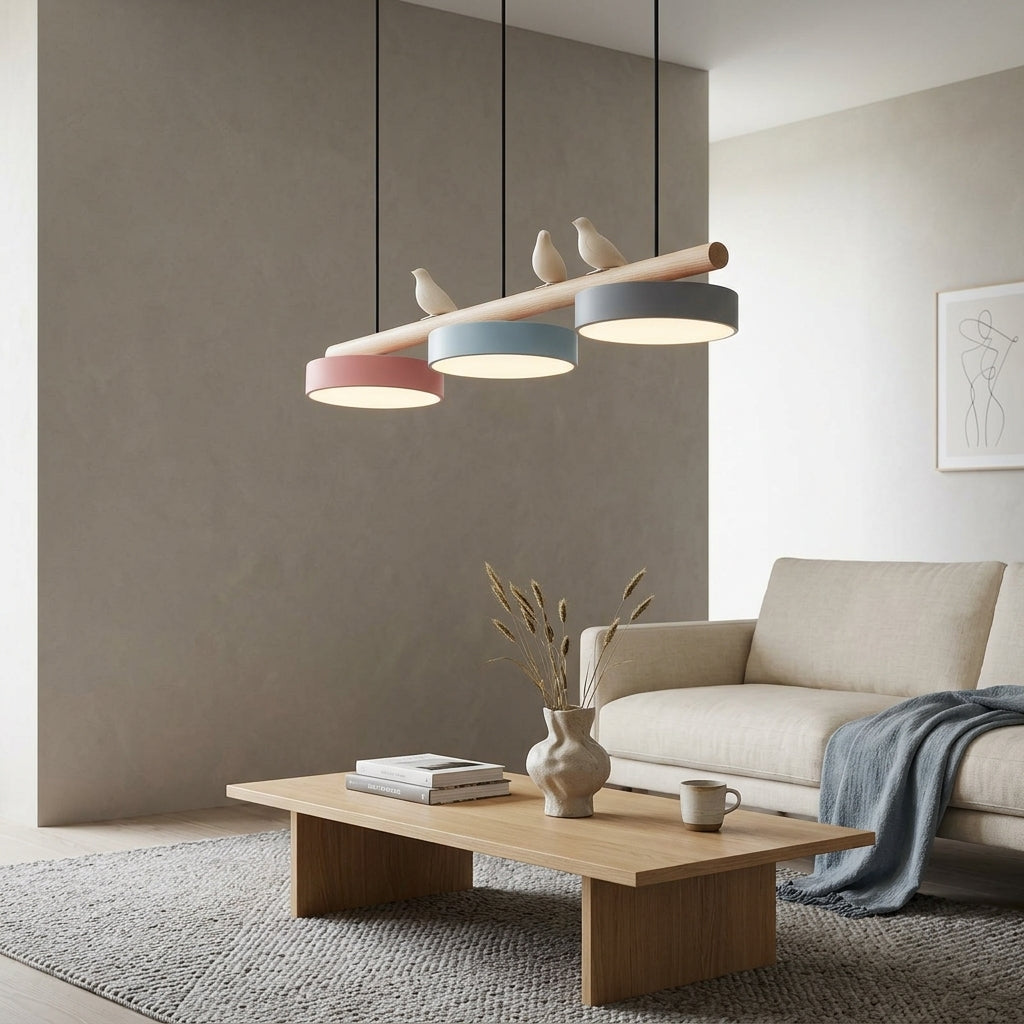 Wooden Pendant Lamp Bird Shape Three Shades Scandinavian Kitchen Island - Lamylie