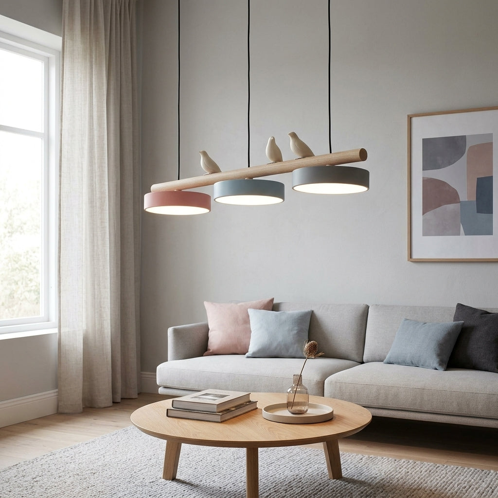 Wooden Pendant Lamp Bird Shape Three Shades Scandinavian Kitchen Island - Lamylie