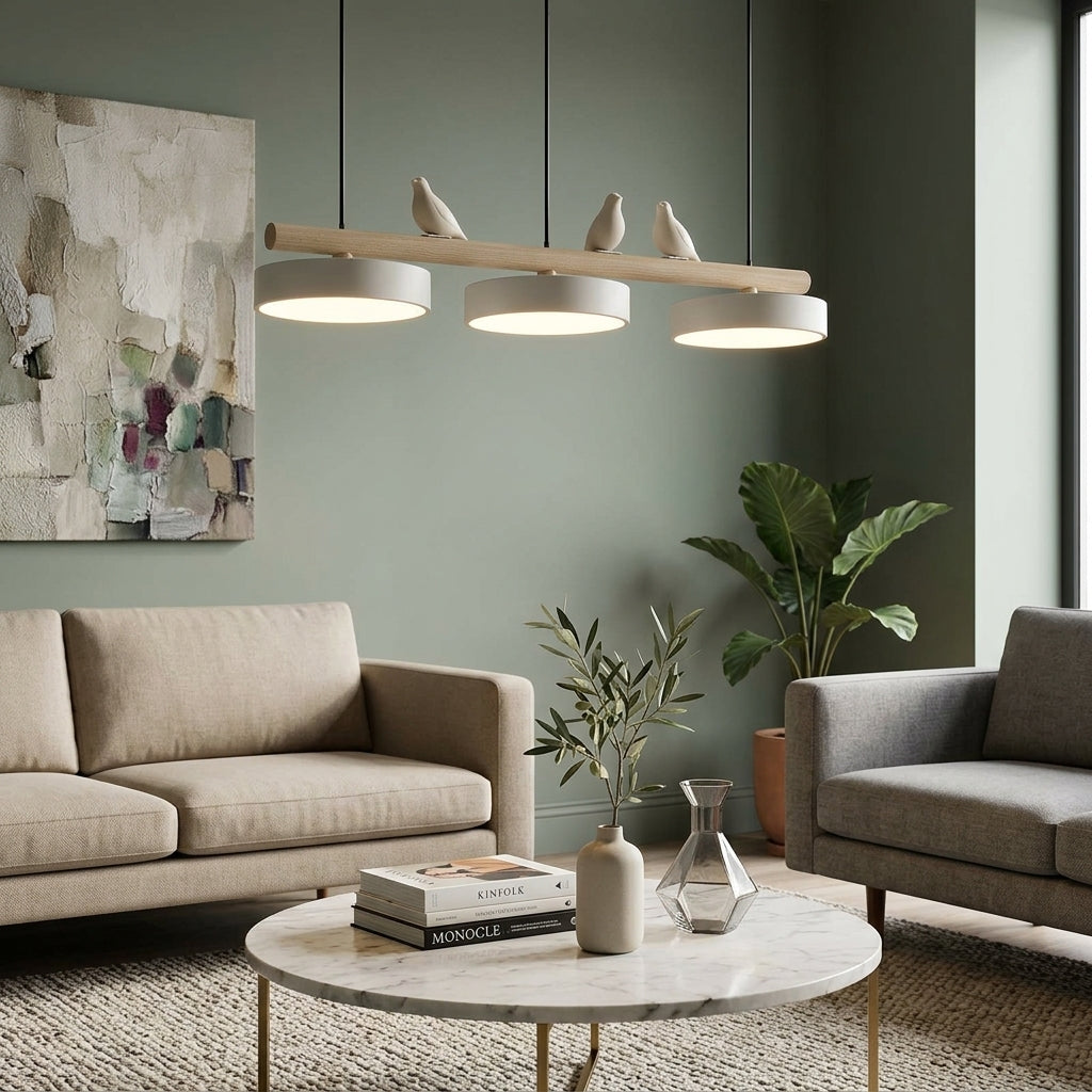 Wooden Pendant Lamp Bird Shape Three Shades Scandinavian Kitchen Island - Lamylie