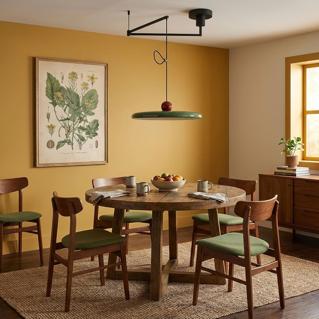 Lampada a sospensione oscillante di metà secolo — design cinetico con disco sospeso e contrappeso | Lampada a braccio regolabile per sale da pranzo moderne e spazi di lavoro creativi | LED integrato - Lamylie