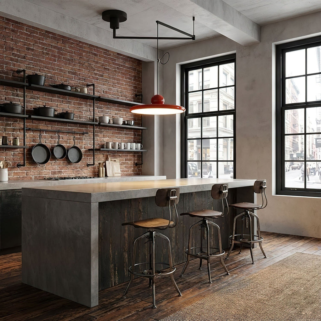 Lampada a sospensione oscillante di metà secolo — design cinetico con disco sospeso e contrappeso | Lampada a braccio regolabile per sale da pranzo moderne e spazi di lavoro creativi | LED integrato - Lamylie