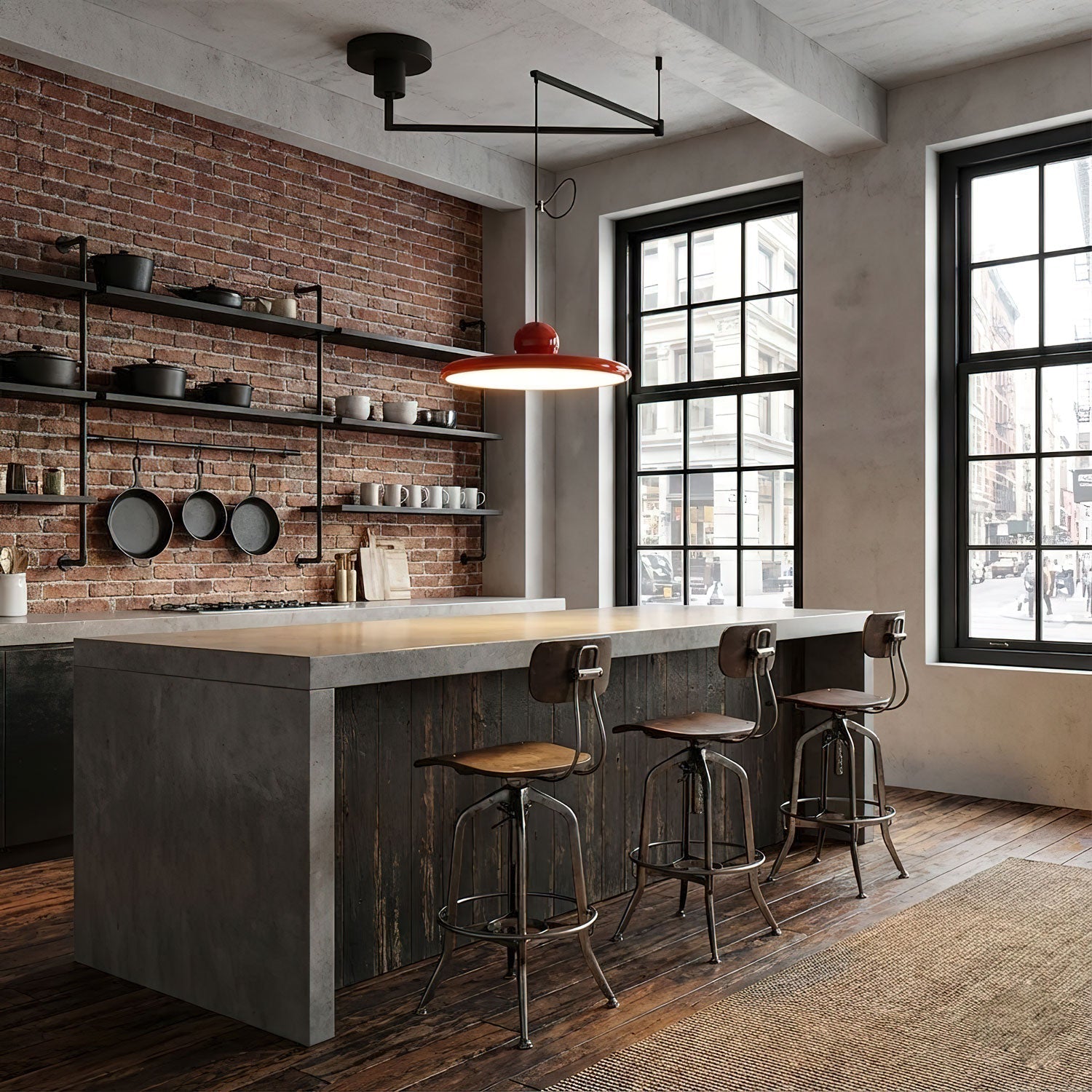 Závěsná lampa Swing z poloviny 20. století — kinetický design s plovoucím diskem a protizávažím | lampa s nastavitelným ramenem do moderních jídelen a kreativních pracovních prostor | integrovaná LED – Lamylie