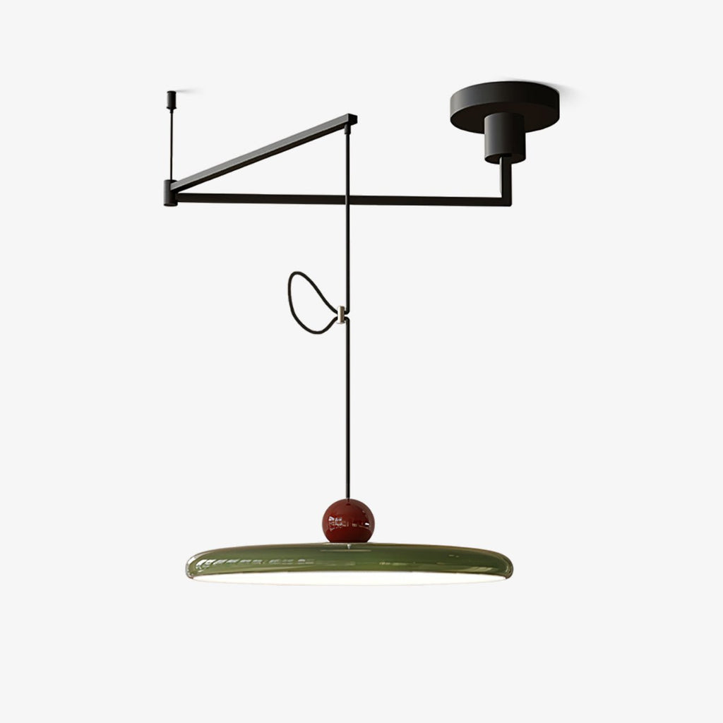 Lampada a sospensione oscillante di metà secolo — design cinetico con disco sospeso e contrappeso | Lampada a braccio regolabile per sale da pranzo moderne e spazi di lavoro creativi | LED integrato - Lamylie