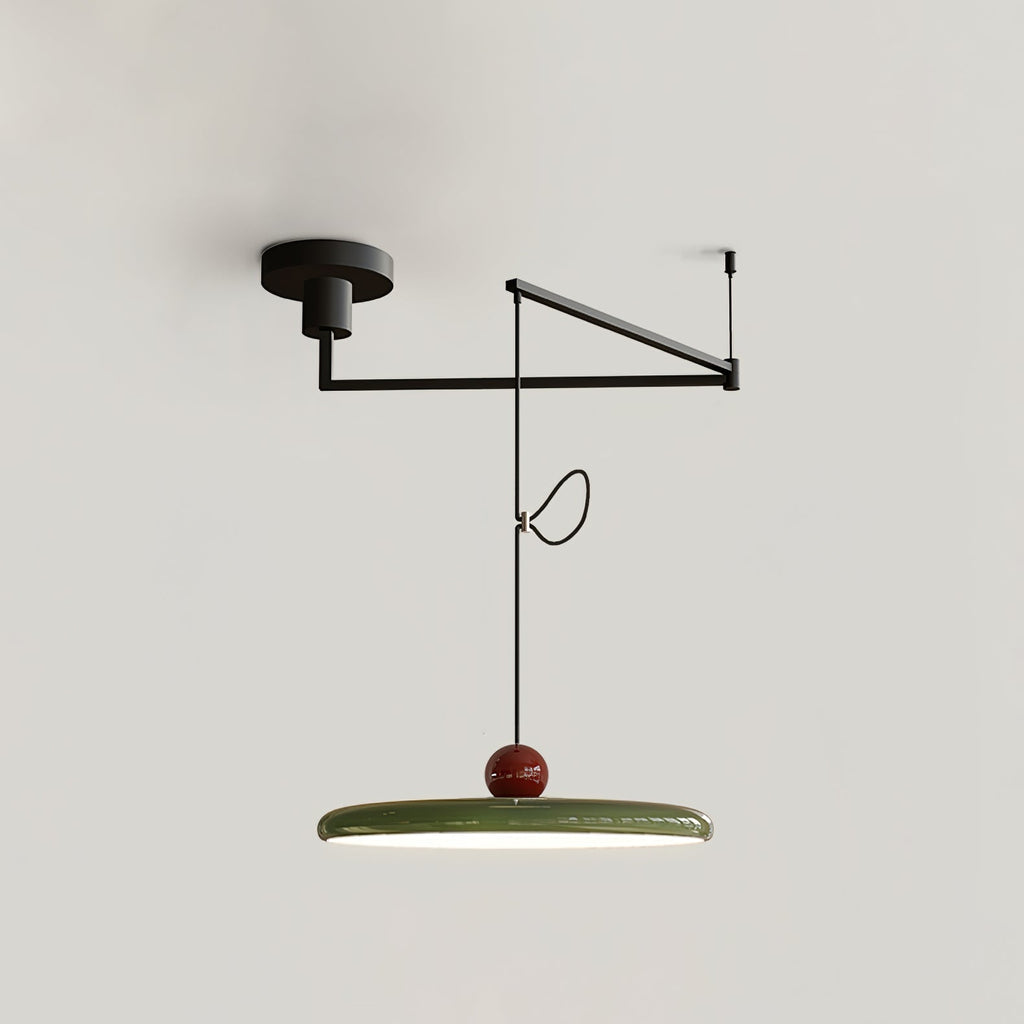Lampada a sospensione oscillante di metà secolo — design cinetico con disco sospeso e contrappeso | Lampada a braccio regolabile per sale da pranzo moderne e spazi di lavoro creativi | LED integrato - Lamylie