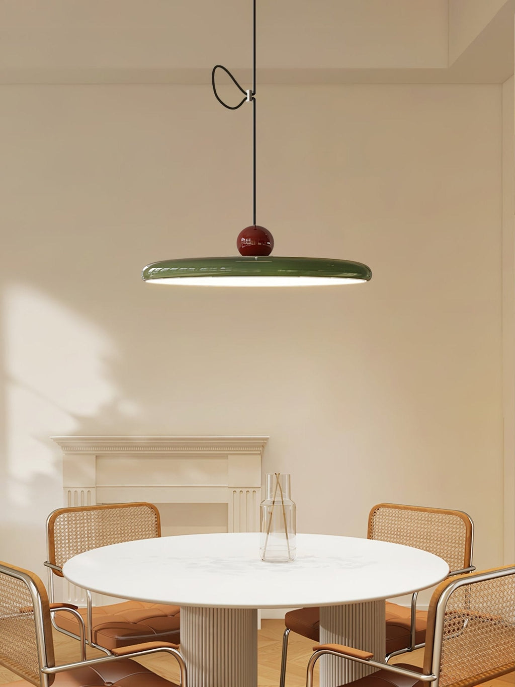 Lampada a sospensione oscillante di metà secolo — design cinetico con disco sospeso e contrappeso | Lampada a braccio regolabile per sale da pranzo moderne e spazi di lavoro creativi | LED integrato - Lamylie
