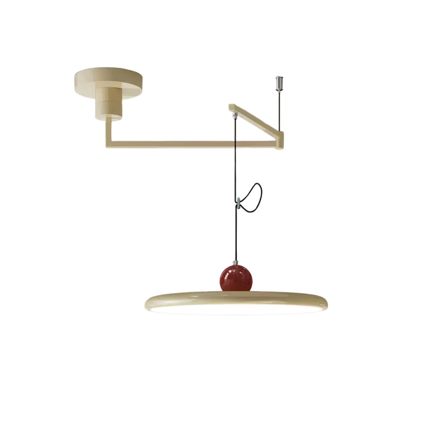 Závěsná lampa Swing z poloviny 20. století — kinetický design s plovoucím diskem a protizávažím | lampa s nastavitelným ramenem do moderních jídelen a kreativních pracovních prostor | integrovaná LED – Lamylie