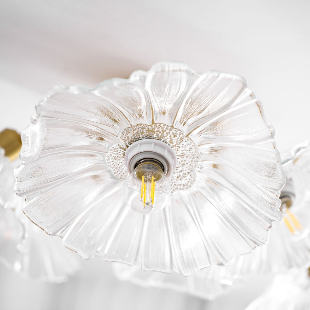 Glas-Deckenlampe mit Blattmotiv | 3, 5 oder 6 Lichtpunkte | Goldene Fassung mit Klarem oder Rosa Mattglas - Lamylie