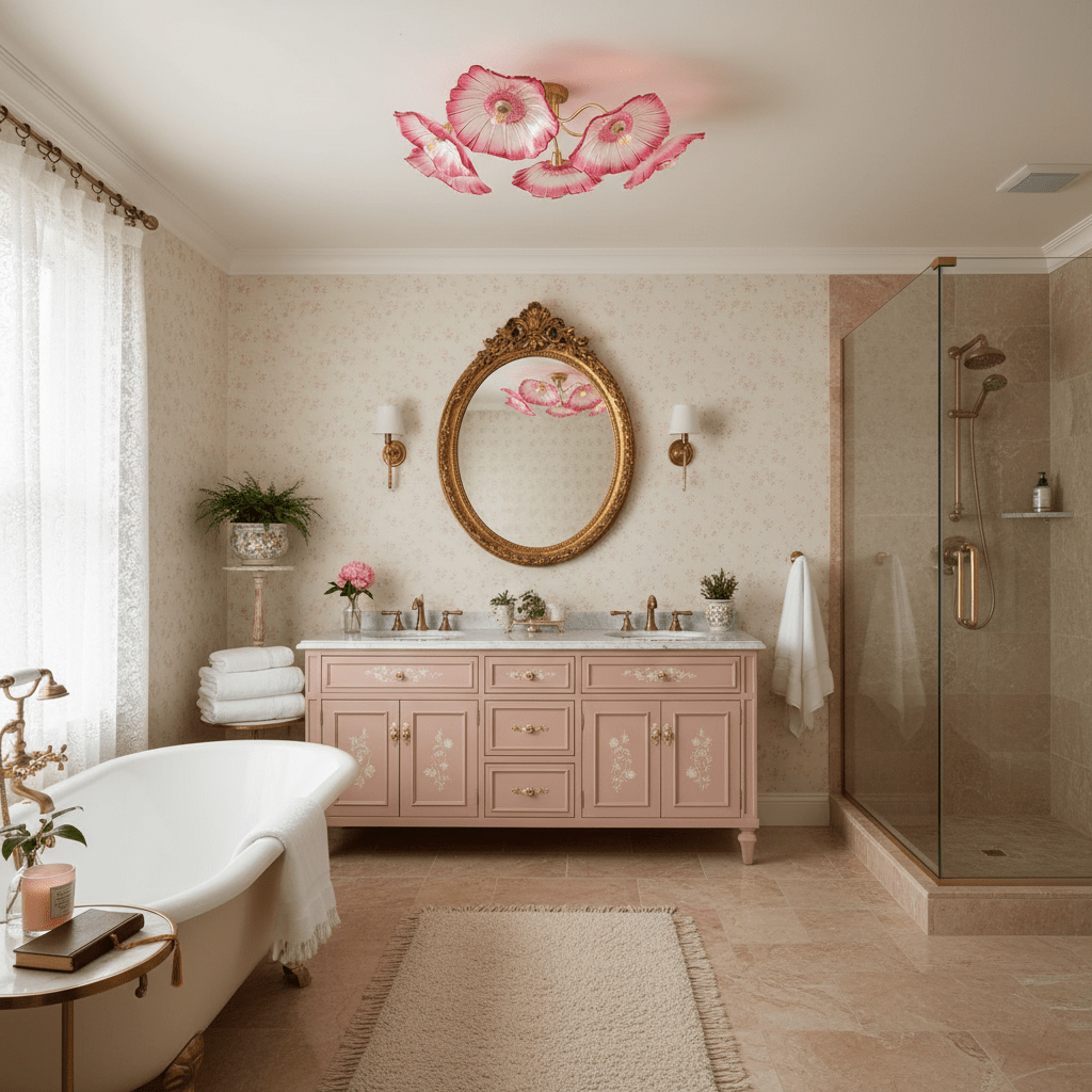 Glas-Deckenlampe mit Blattmotiv | 3, 5 oder 6 Lichtpunkte | Goldene Fassung mit Klarem oder Rosa Mattglas - Lamylie