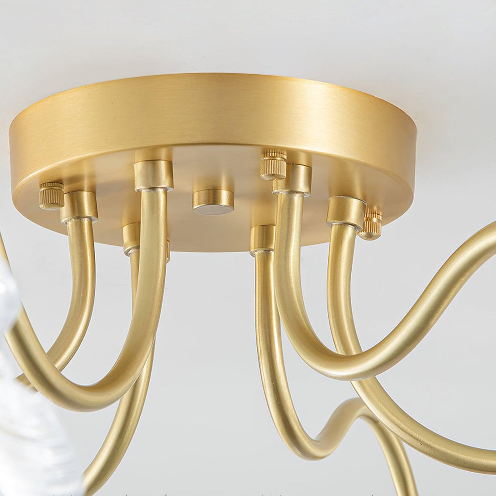 Glas-Deckenlampe mit Blattmotiv | 3, 5 oder 6 Lichtpunkte | Goldene Fassung mit Klarem oder Rosa Mattglas - Lamylie