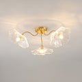 Glas-Deckenlampe mit Blattmotiv | 3, 5 oder 6 Lichtpunkte | Goldene Fassung mit Klarem oder Rosa Mattglas - Lamylie
