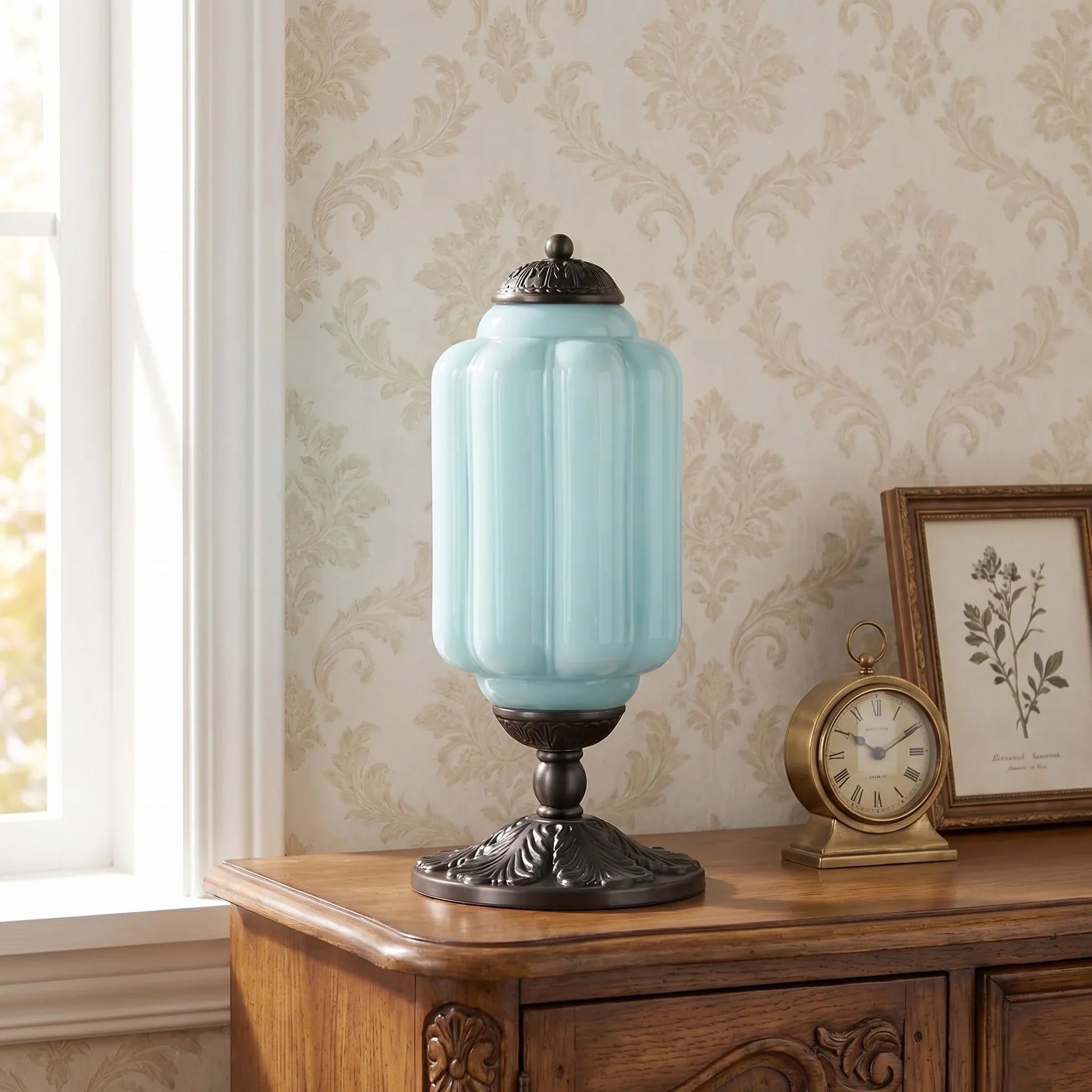 Retro bordslampor med texturerat krämfärgat glas | Fransk vintage-stil med mässings- eller svart ram – Lamylie