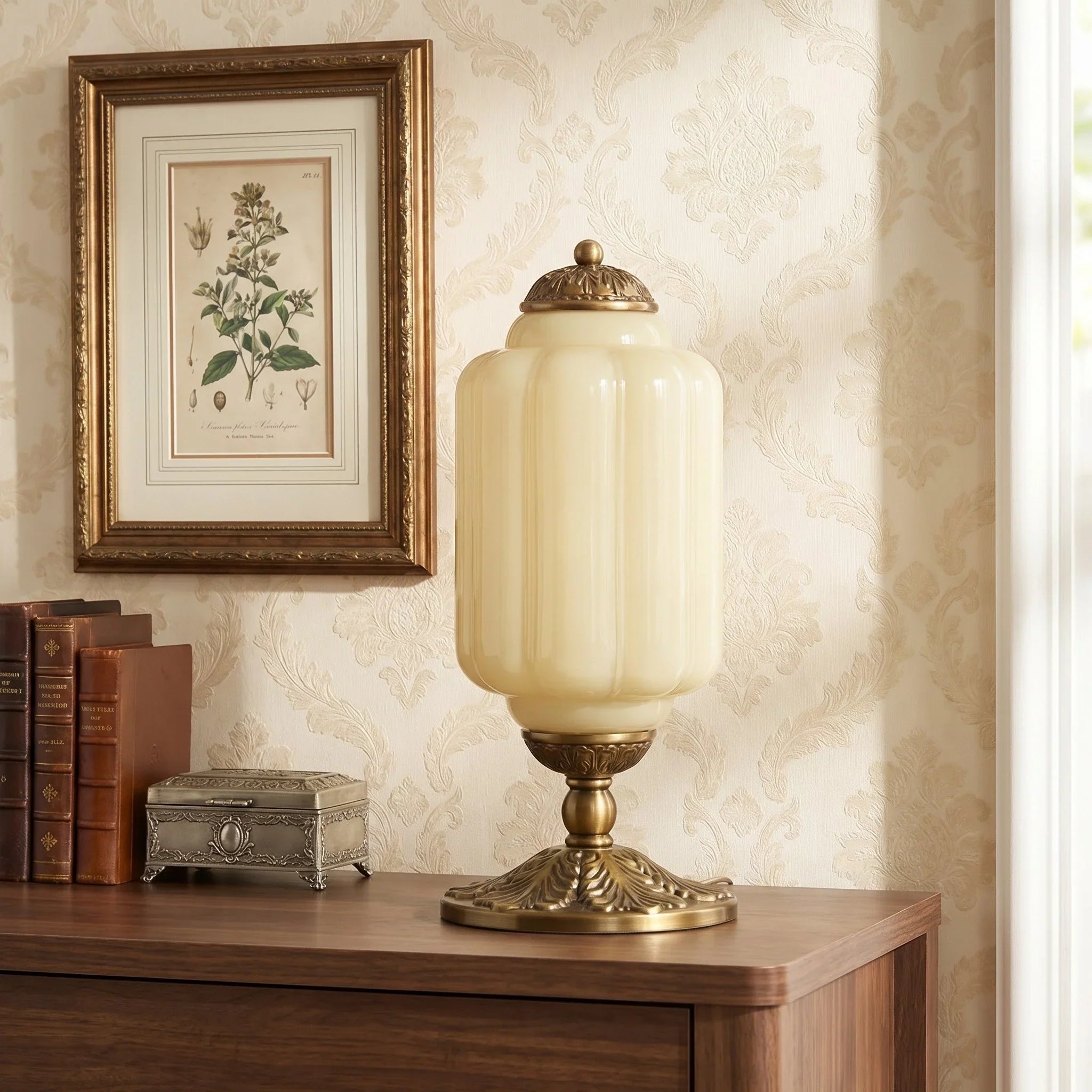 Retro bordslampor med texturerat krämfärgat glas | Fransk vintage-stil med mässings- eller svart ram – Lamylie