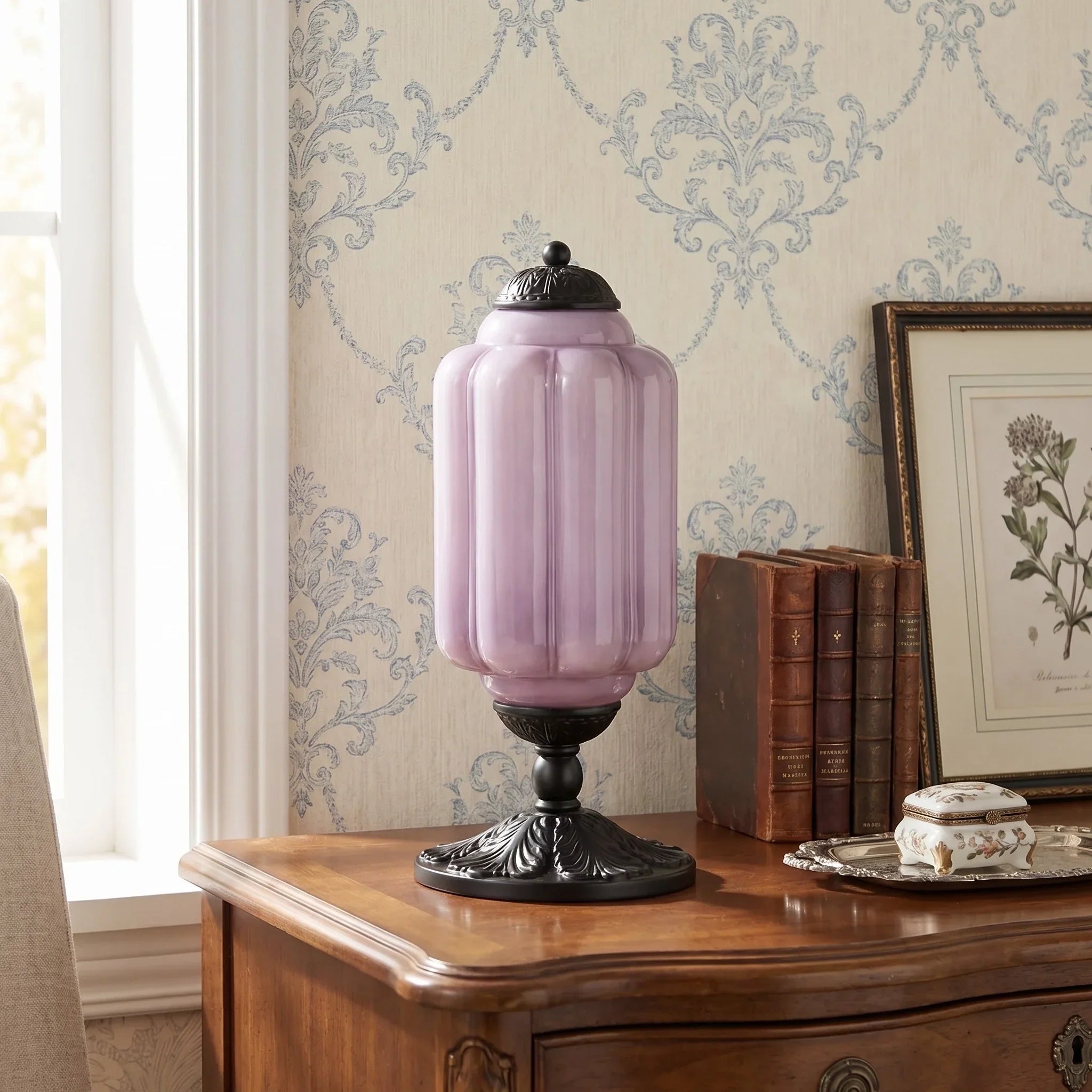 Retro bordslampor med texturerat krämfärgat glas | Fransk vintage-stil med mässings- eller svart ram – Lamylie