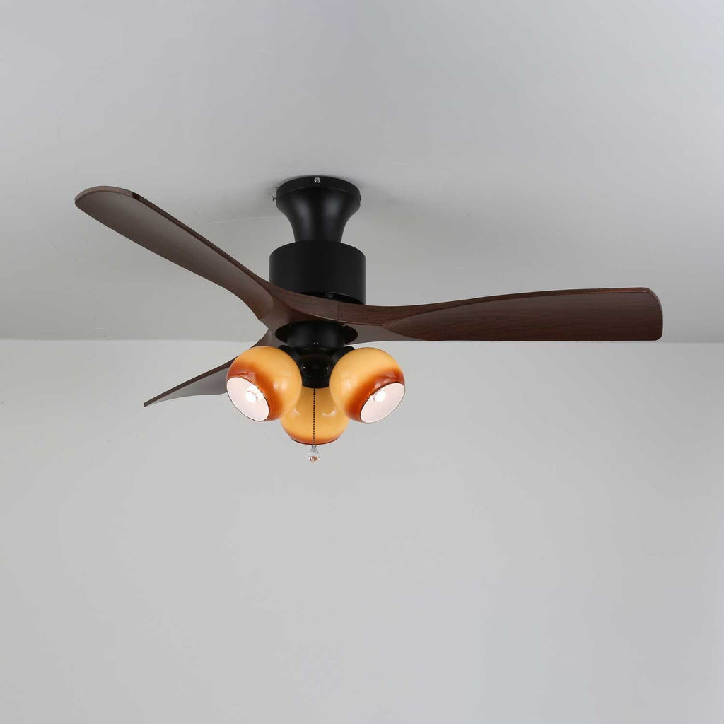 Ventilator de tavan vintage cu iluminare — abajur din sticlă și telecomandă - Lamylie