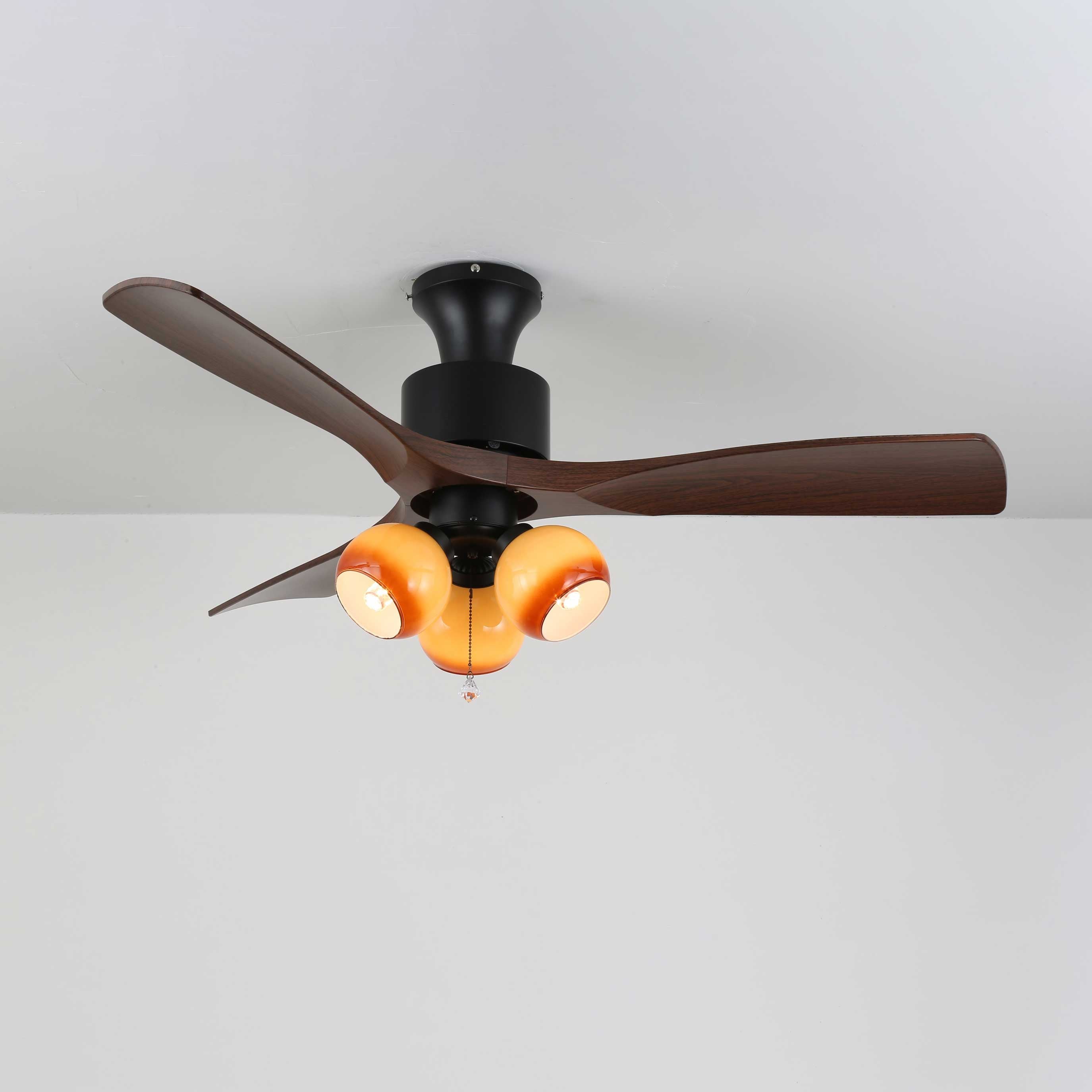 Ventilator de tavan vintage cu iluminare — abajur din sticlă și telecomandă - Lamylie