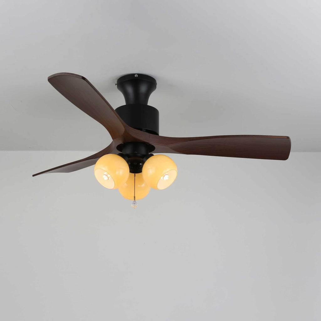 Ventilator de tavan vintage cu iluminare — abajur din sticlă și telecomandă - Lamylie
