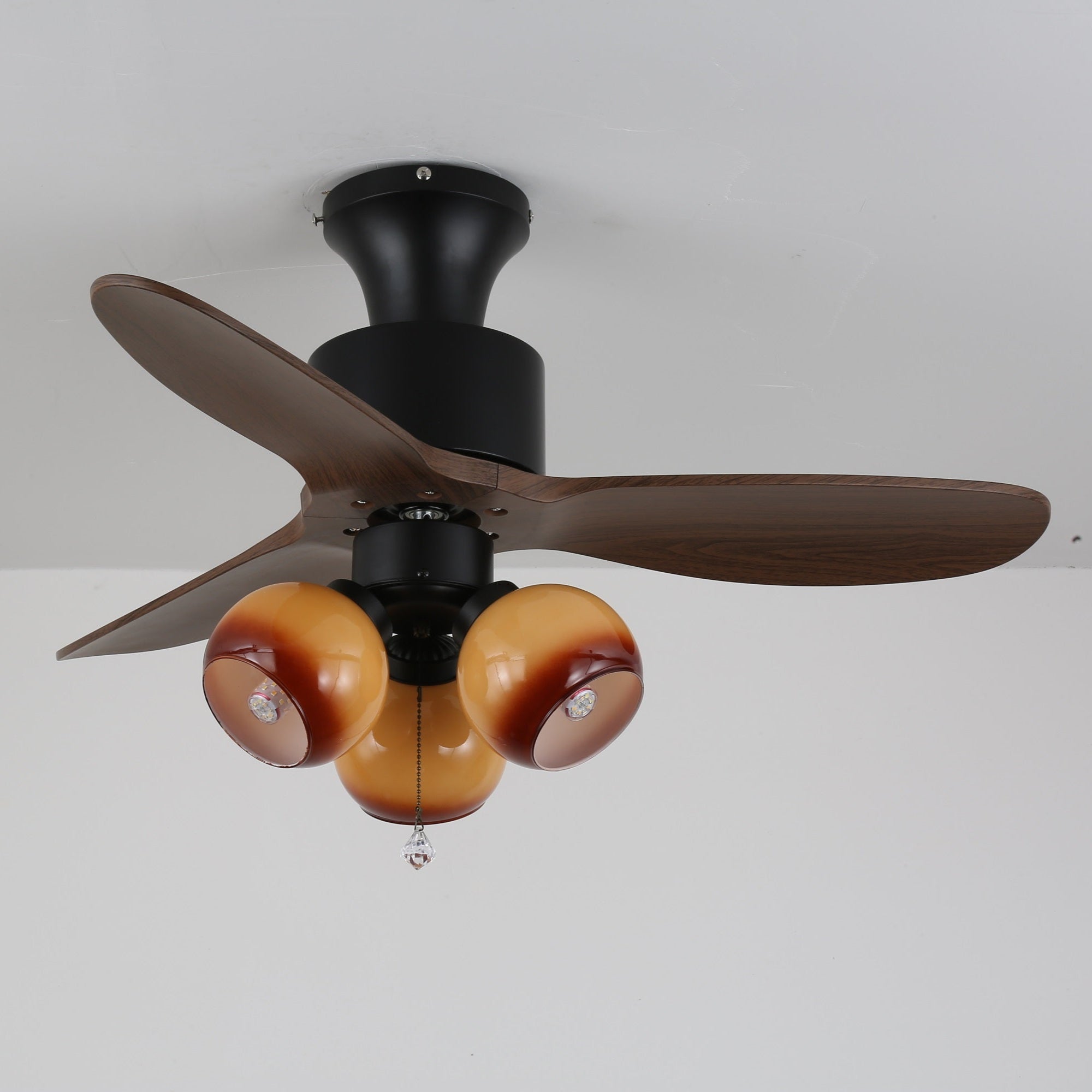 Ventilator de tavan vintage cu iluminare — abajur din sticlă și telecomandă - Lamylie