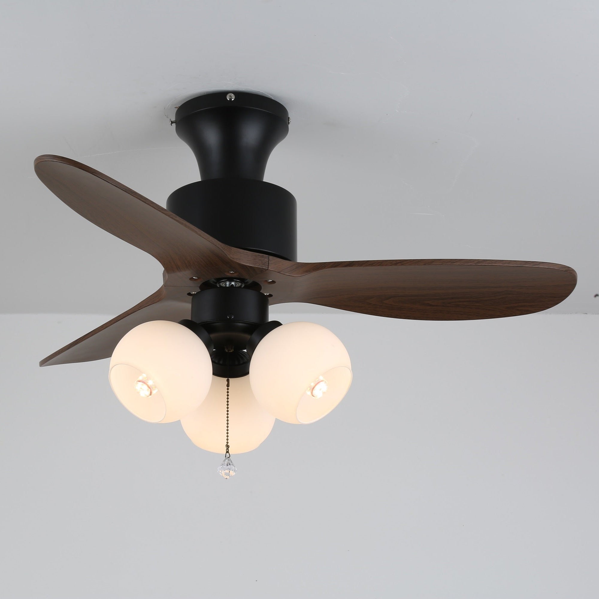 Ventilator de tavan vintage cu iluminare — abajur din sticlă și telecomandă - Lamylie