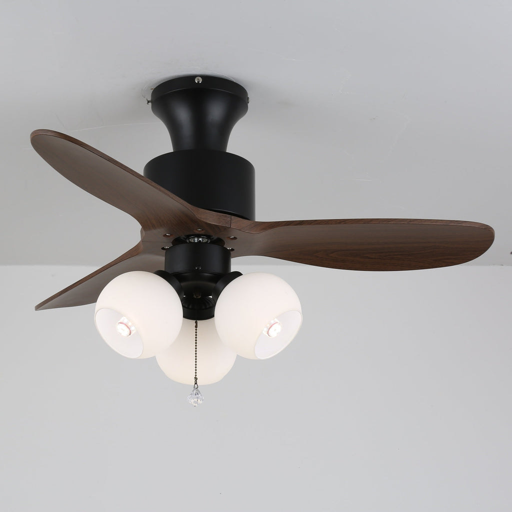 Ventilator de tavan vintage cu iluminare — abajur din sticlă și telecomandă - Lamylie
