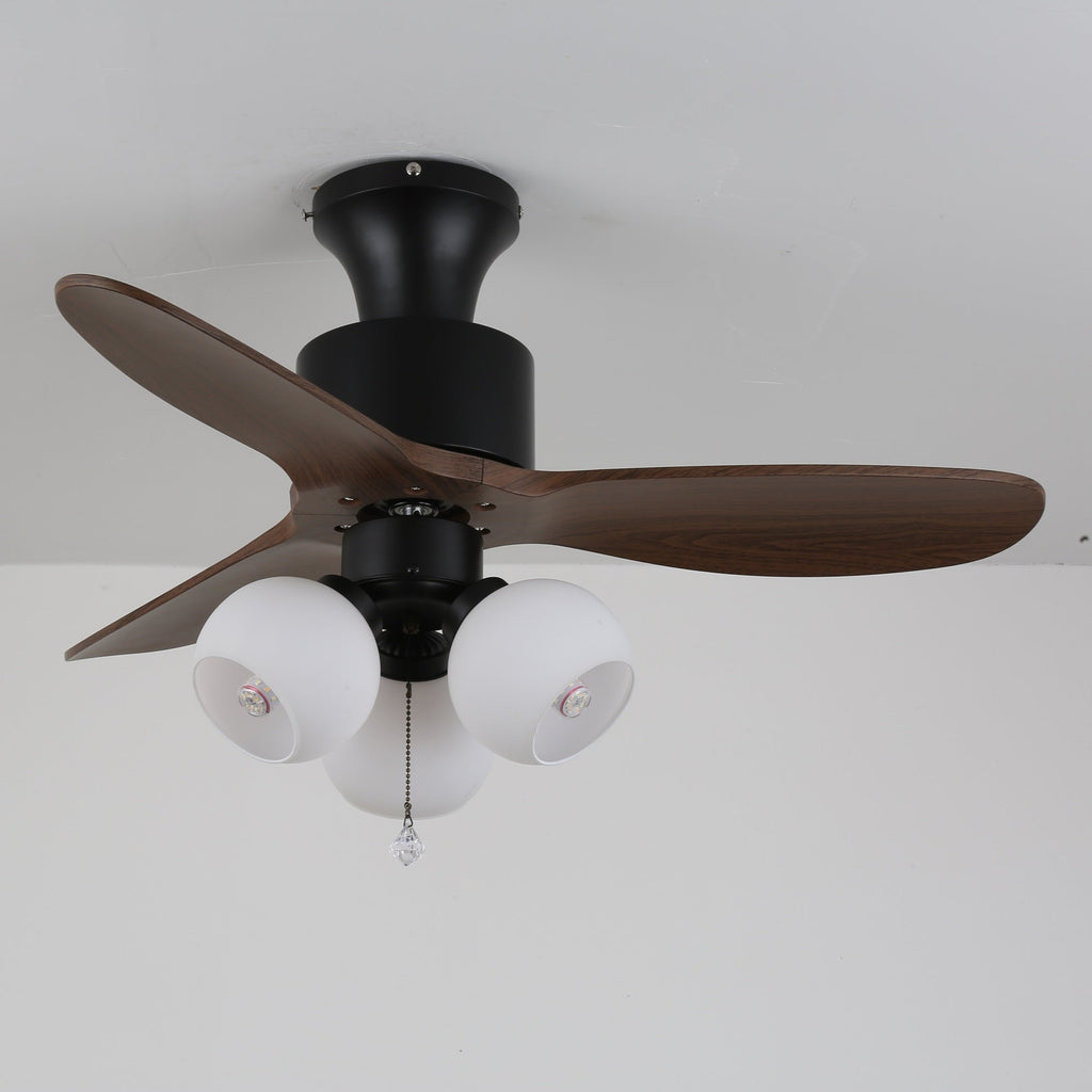 Ventilator de tavan vintage cu iluminare — abajur din sticlă și telecomandă - Lamylie