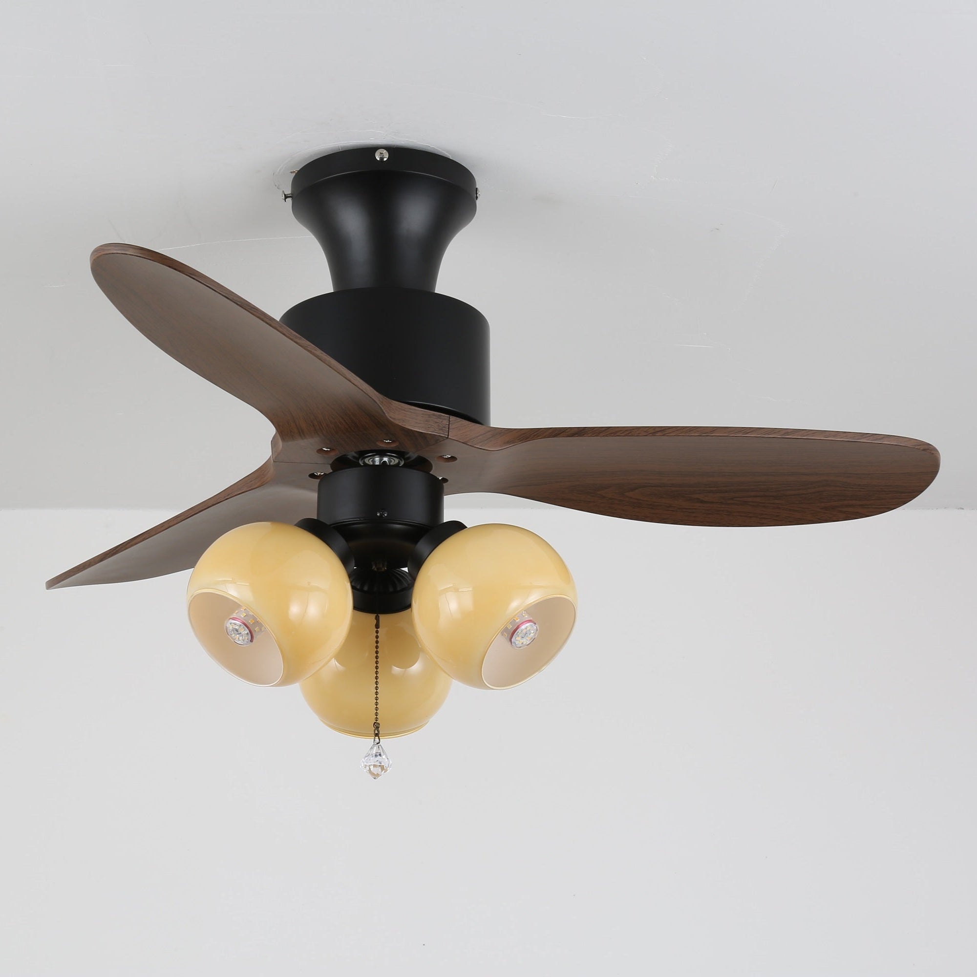Ventilator de tavan vintage cu iluminare — abajur din sticlă și telecomandă - Lamylie