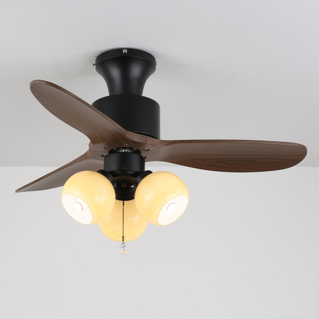 Ventilator de tavan vintage cu iluminare — abajur din sticlă și telecomandă - Lamylie
