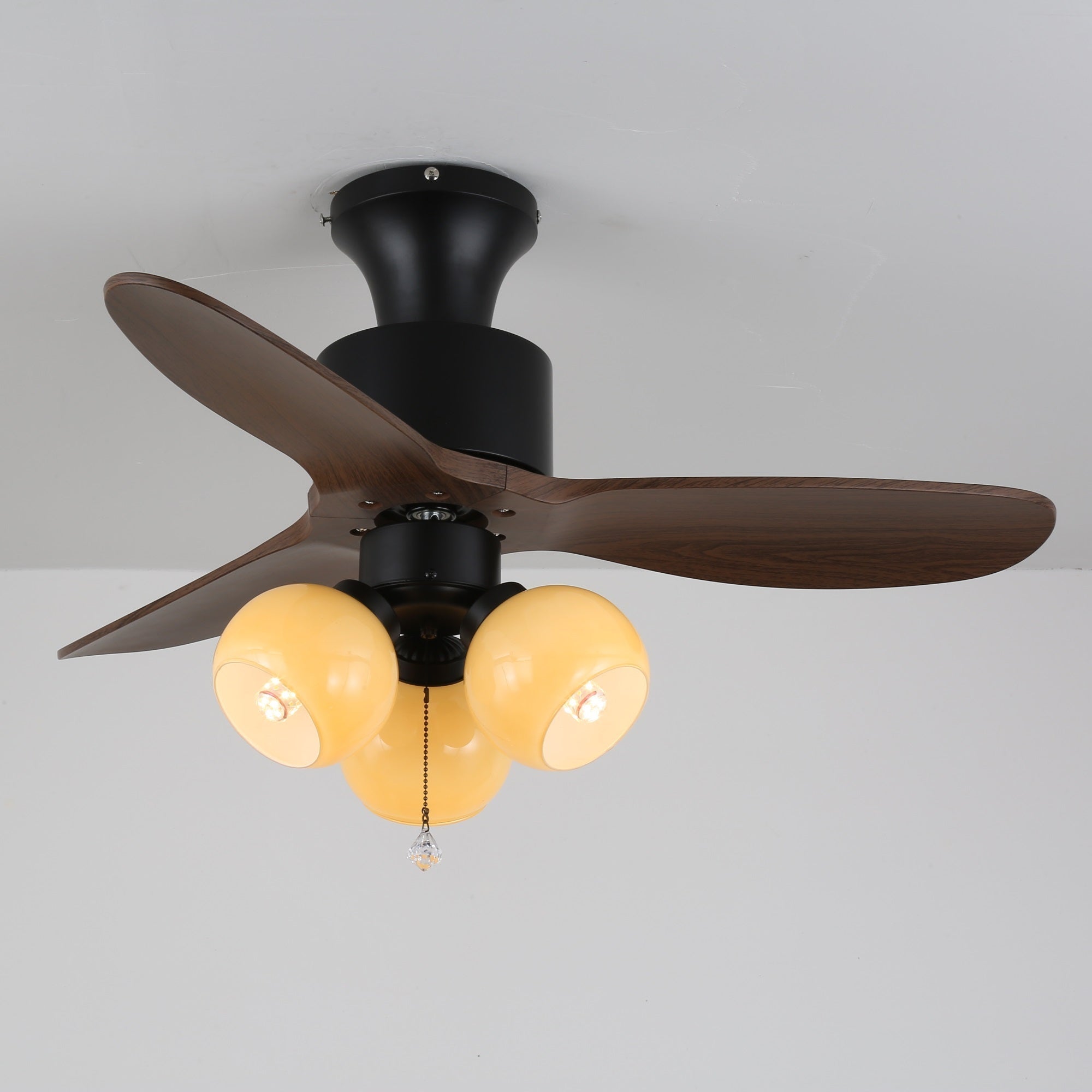 Ventilator de tavan vintage cu iluminare — abajur din sticlă și telecomandă - Lamylie