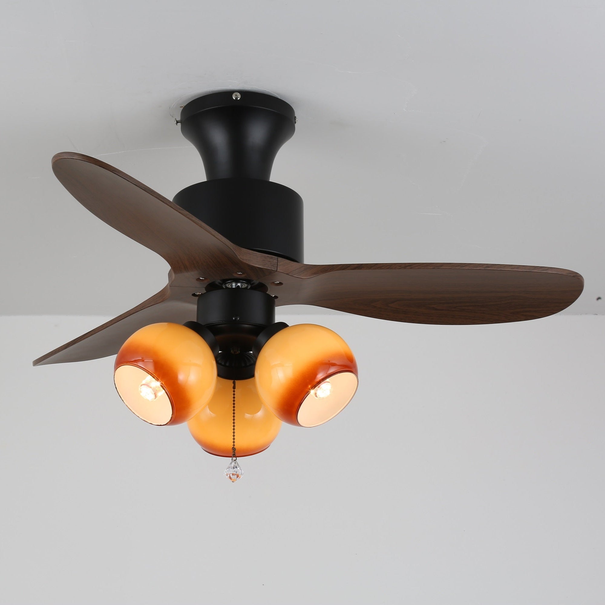Ventilator de tavan vintage cu iluminare — abajur din sticlă și telecomandă - Lamylie