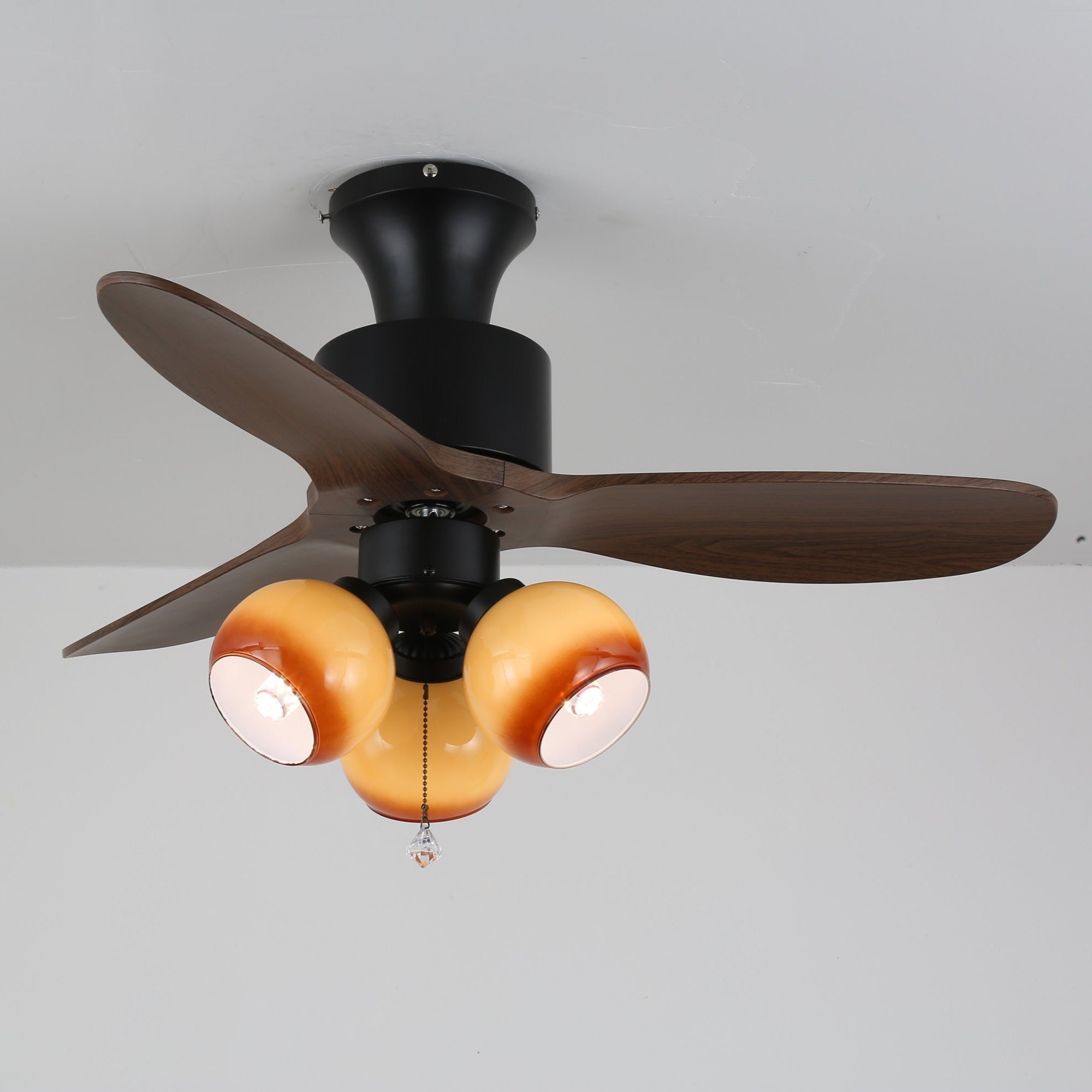 Ventilator de tavan vintage cu iluminare — abajur din sticlă și telecomandă - Lamylie