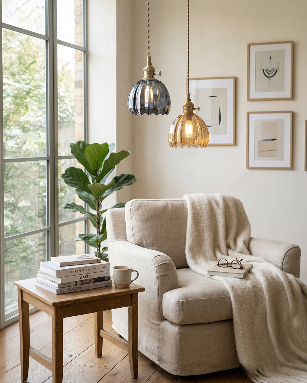 MAREN Pendant Lamp | Japanese Flower-Shaped Glass Lamp with Soft Diffuse Light | Available in Green, Transparent, Amber, and Smoke Gray | Ø12cm x H18cm - Lamylie