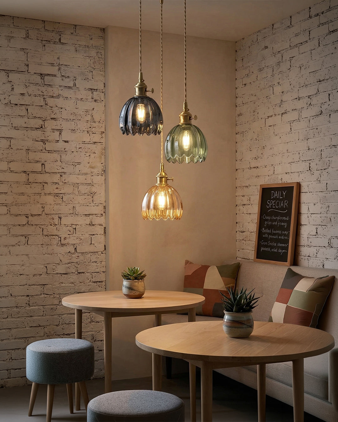 MAREN Pendant Lamp | Japanese Flower-Shaped Glass Lamp with Soft Diffuse Light | Available in Green, Transparent, Amber, and Smoke Gray | Ø12cm x H18cm - Lamylie