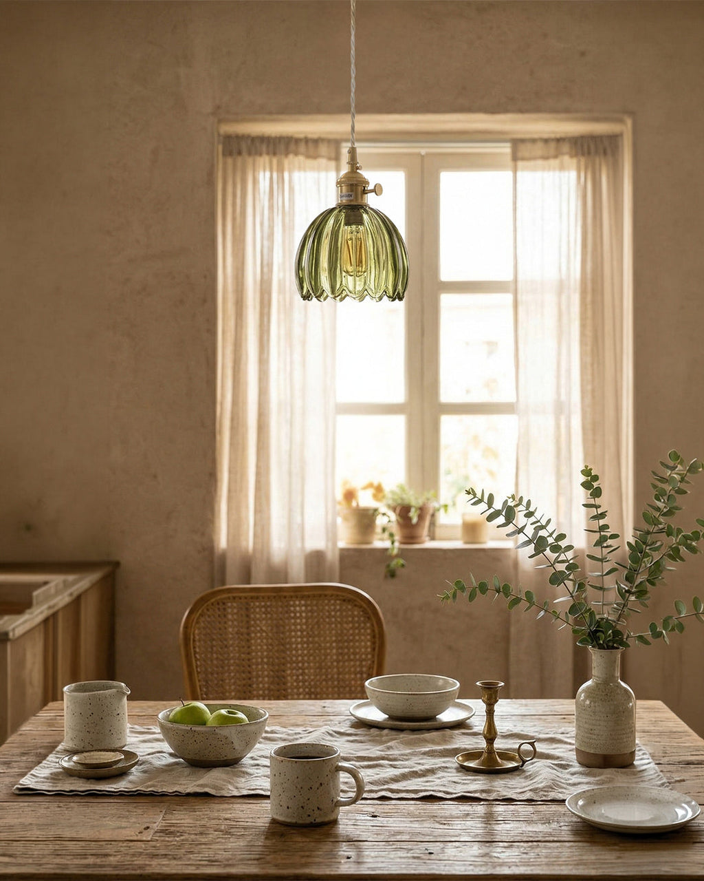 MAREN Pendant Lamp | Japanese Flower-Shaped Glass Lamp with Soft Diffuse Light | Available in Green, Transparent, Amber, and Smoke Gray | Ø12cm x H18cm - Lamylie