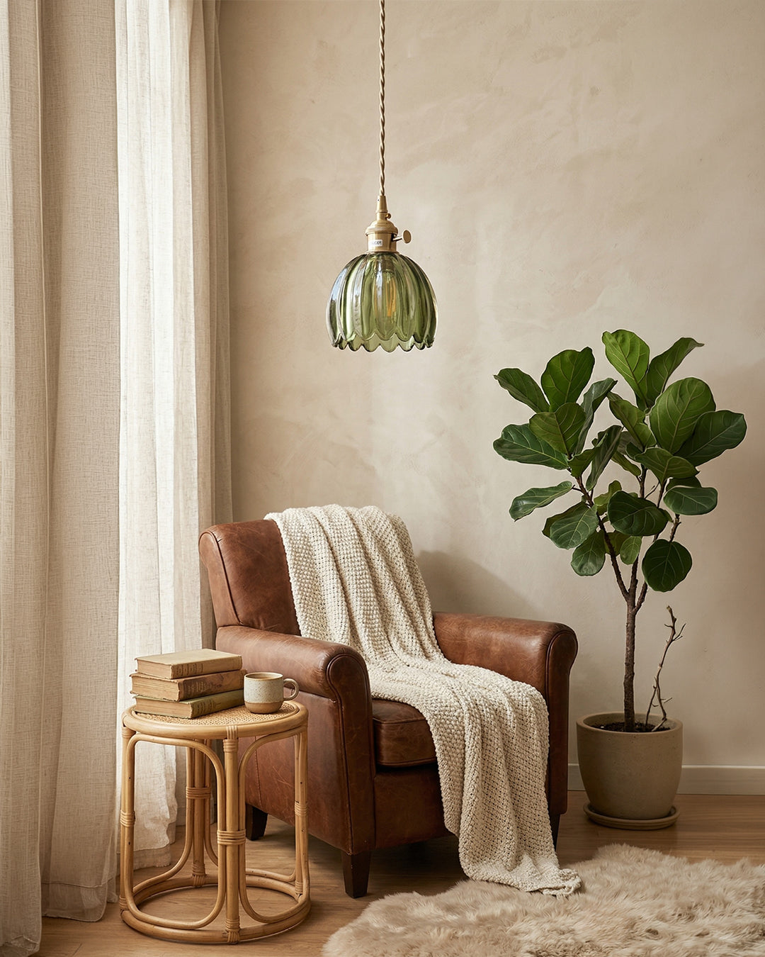 MAREN Pendant Lamp | Japanese Flower-Shaped Glass Lamp with Soft Diffuse Light | Available in Green, Transparent, Amber, and Smoke Gray | Ø12cm x H18cm - Lamylie