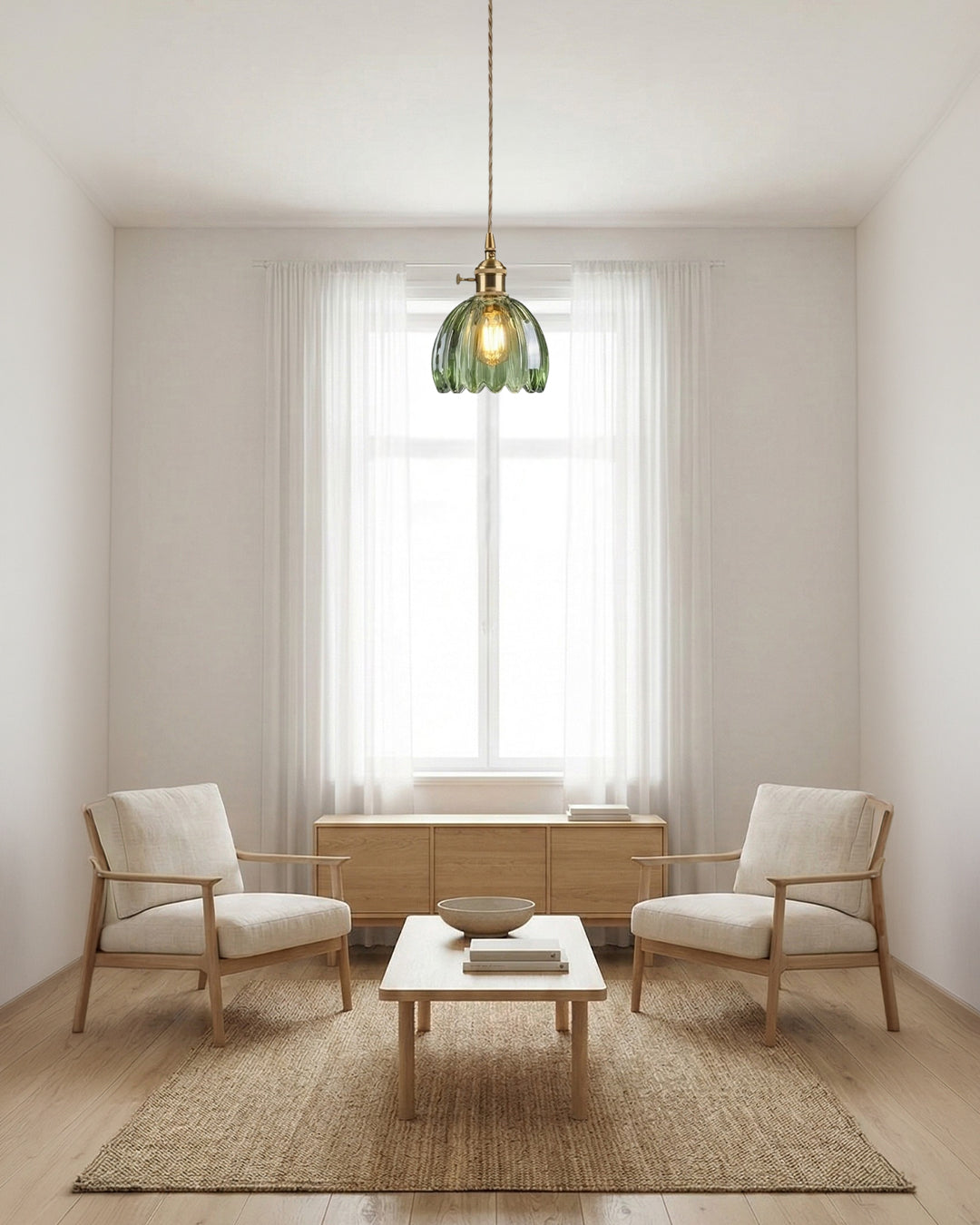 MAREN Pendant Lamp | Japanese Flower-Shaped Glass Lamp with Soft Diffuse Light | Available in Green, Transparent, Amber, and Smoke Gray | Ø12cm x H18cm - Lamylie