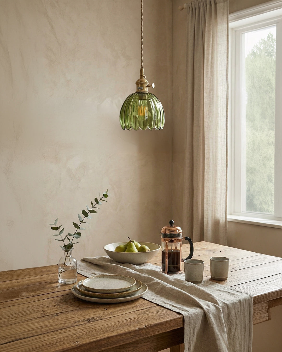 MAREN Pendant Lamp | Japanese Flower-Shaped Glass Lamp with Soft Diffuse Light | Available in Green, Transparent, Amber, and Smoke Gray | Ø12cm x H18cm - Lamylie