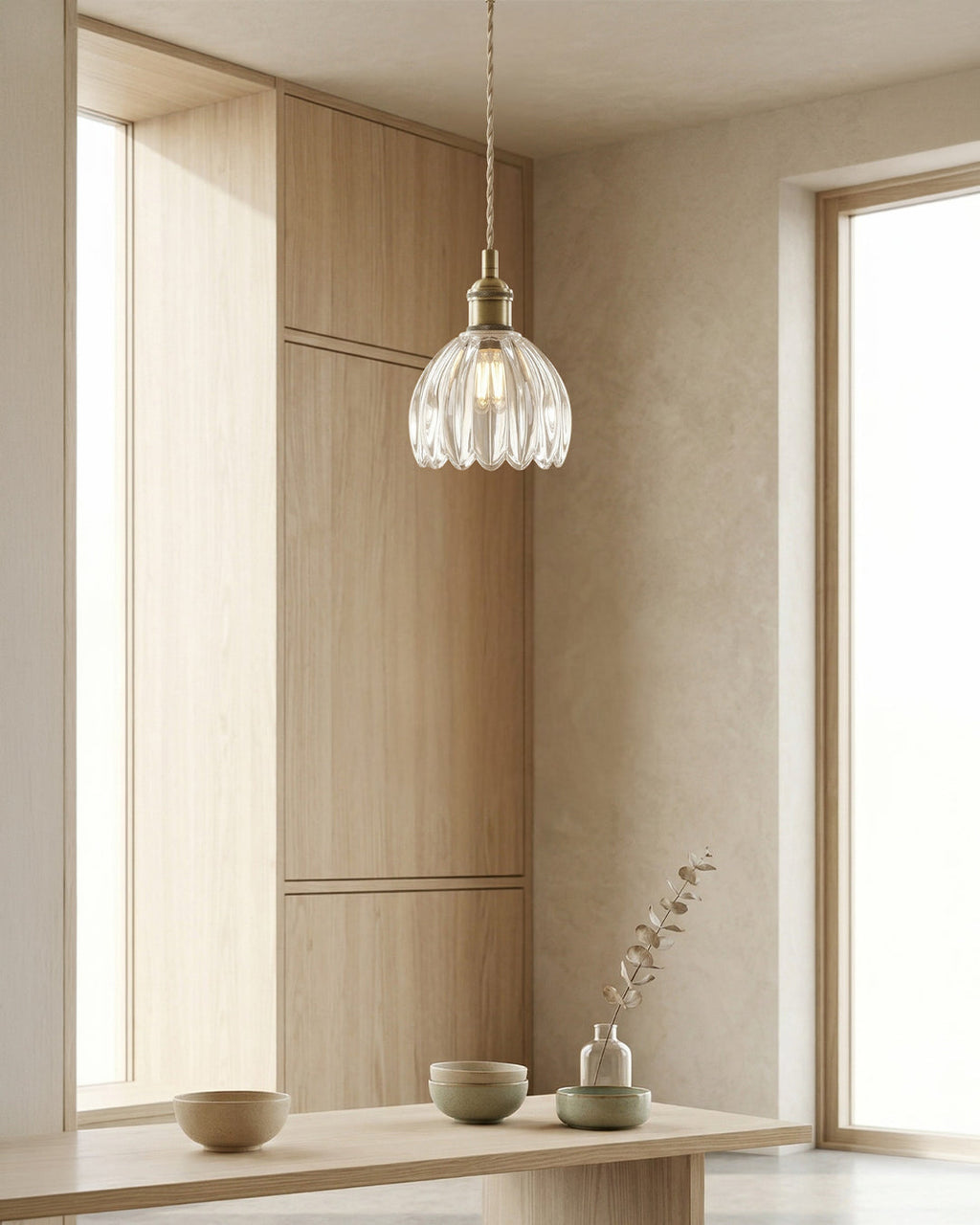 MAREN Pendant Lamp | Japanese Flower-Shaped Glass Lamp with Soft Diffuse Light | Available in Green, Transparent, Amber, and Smoke Gray | Ø12cm x H18cm - Lamylie